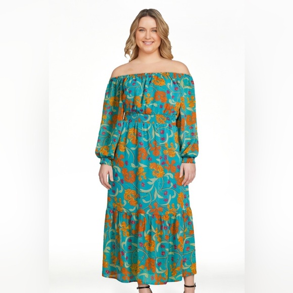NWT Sofía Vergara Blue Caneel Bay Floral Off-Shoulder Maxi Dress Women’s Size XL - Picture 1 of 14
